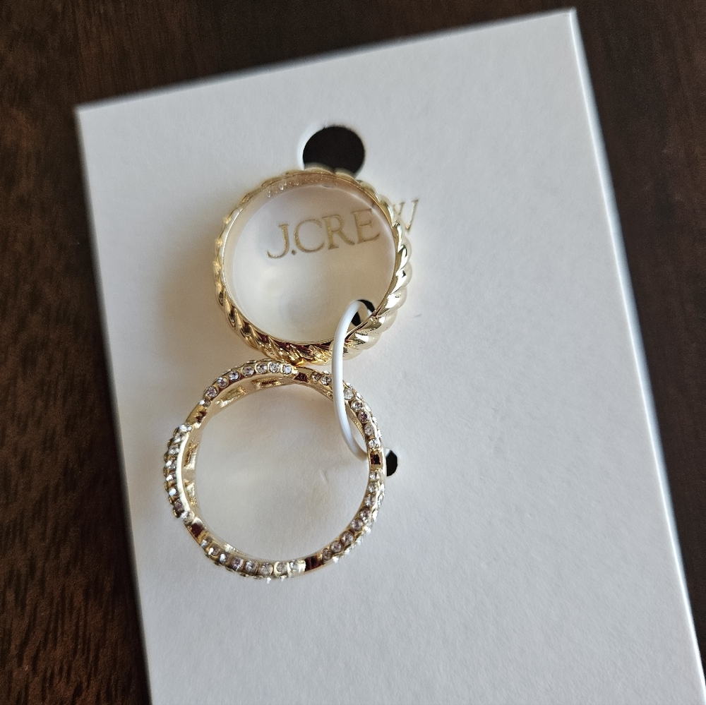 J.Crew Crystal Chain & Textured Band Rings Set, 9, Gold - Picture 5 of 6